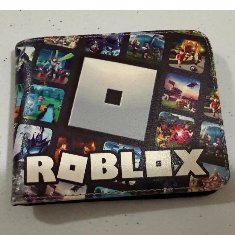 Roblox Bifold Wallet Black Multi Color Game Collage with Zipper Pocket